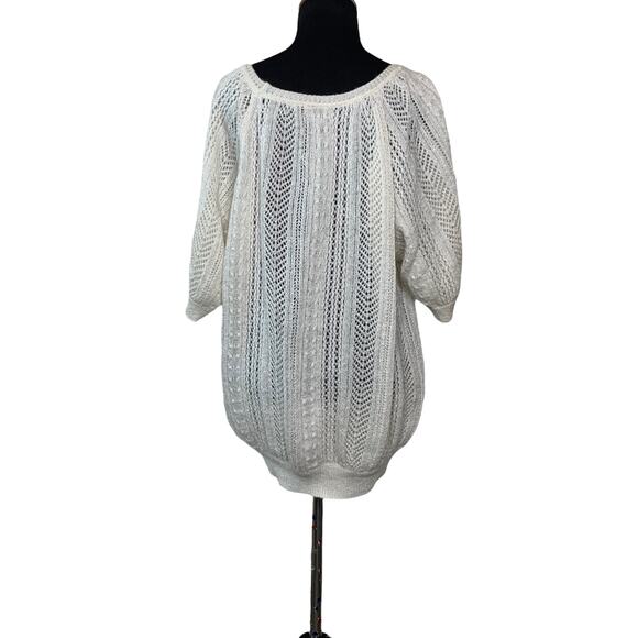 Express cream short sleeves round neck knit tunic sweater size M - Picture 2 of 6